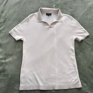 Express Buttonless Johnny Collar Cream Polo - Medium